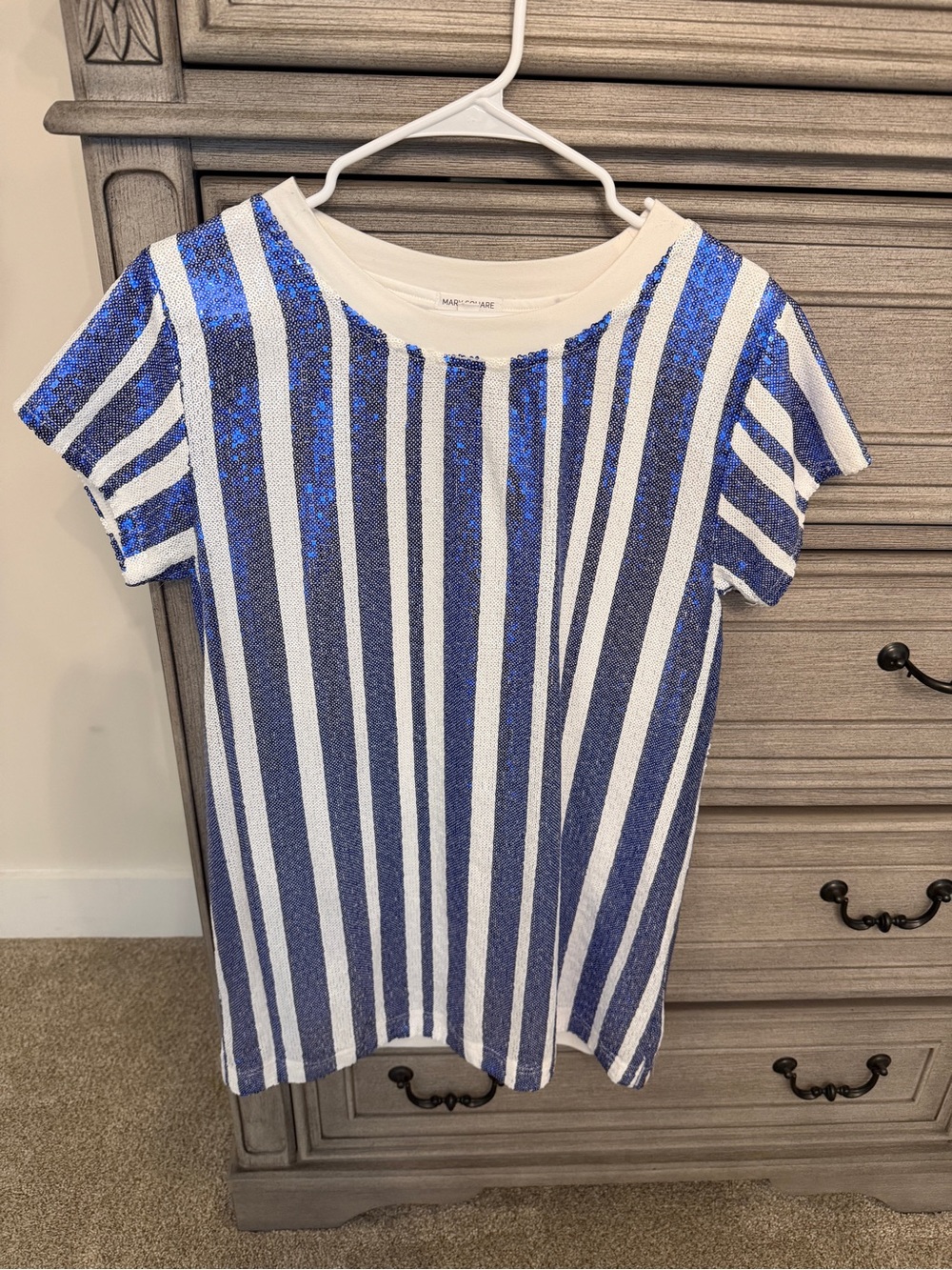 Blue and White Striped Sequin Tee